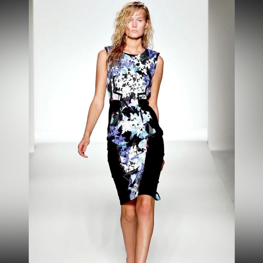 NWT Sportmax Floral Sleeveless Dress Black and Blue